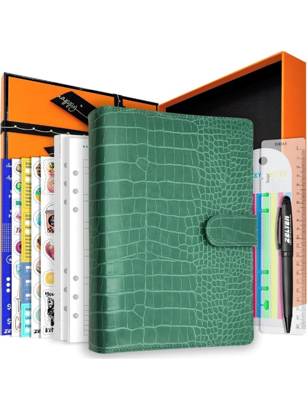 Stylish A5 PU Leather Planner Notebook with 80 Pages, Ring Binder & Pen Holder
